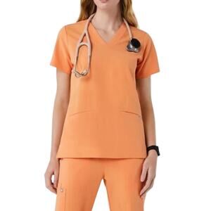 FIGS Casma Scrub Top Women's S Shaka Orange PO 5754 Rare Retired Limited Edition